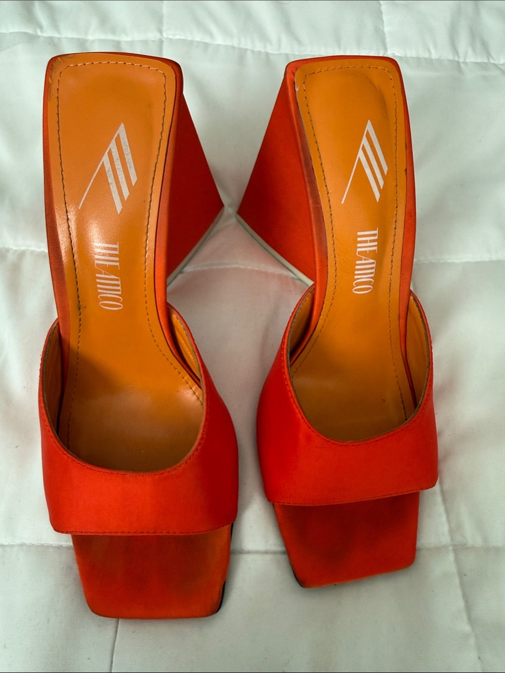 THE ATTICO luz Bright Orange Square-Toe Slip-On Mules